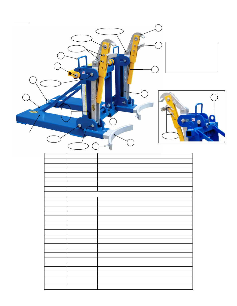 Item no. part no. description, Eagle beak drum lip-gripping mechanism | Vestil FMDL User Manual | Page 5 / 12