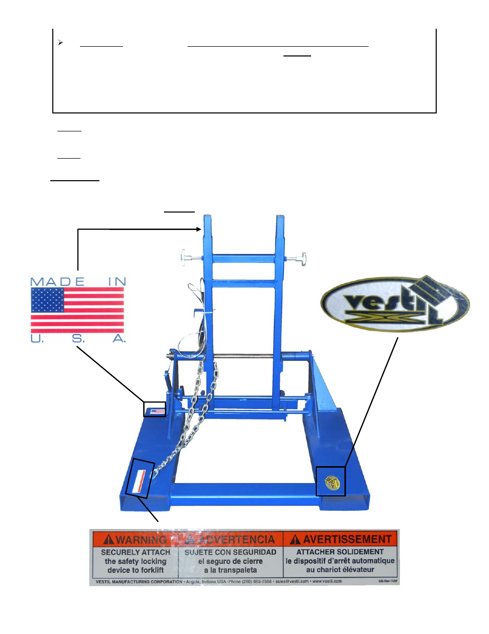 Markings, Fig. 3: product label placement | Vestil FM-T-DUMP User Manual | Page 11 / 11