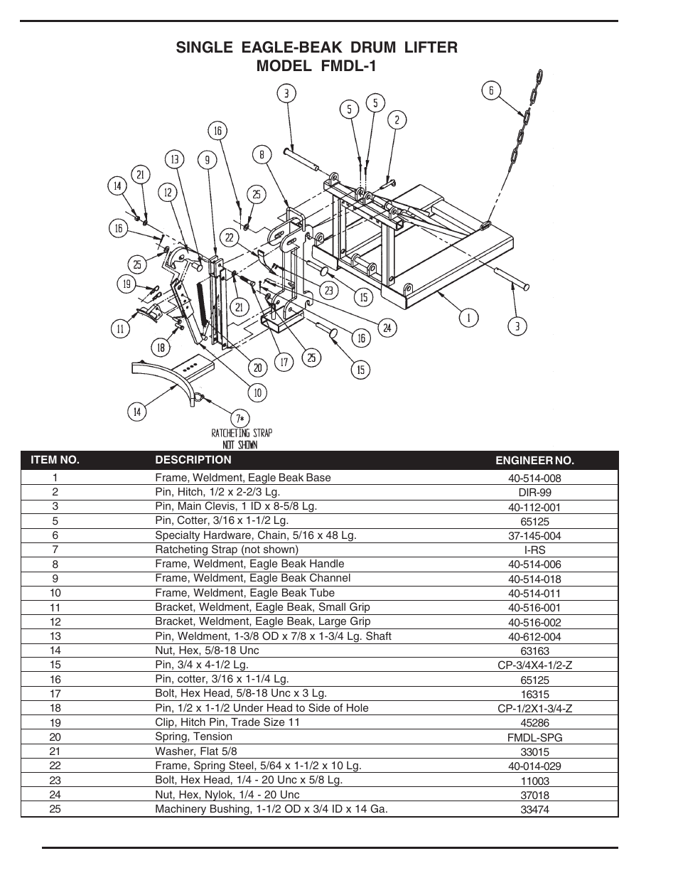 Single eagle-beak drum lifter model fmdl-1 | Vestil DFDL-3 User Manual | Page 4 / 16