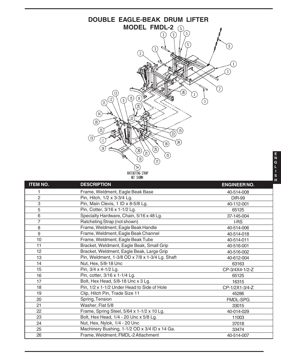 Double eagle-beak drum lifter model fmdl-2 | Vestil DFDL-3 User Manual | Page 5 / 16