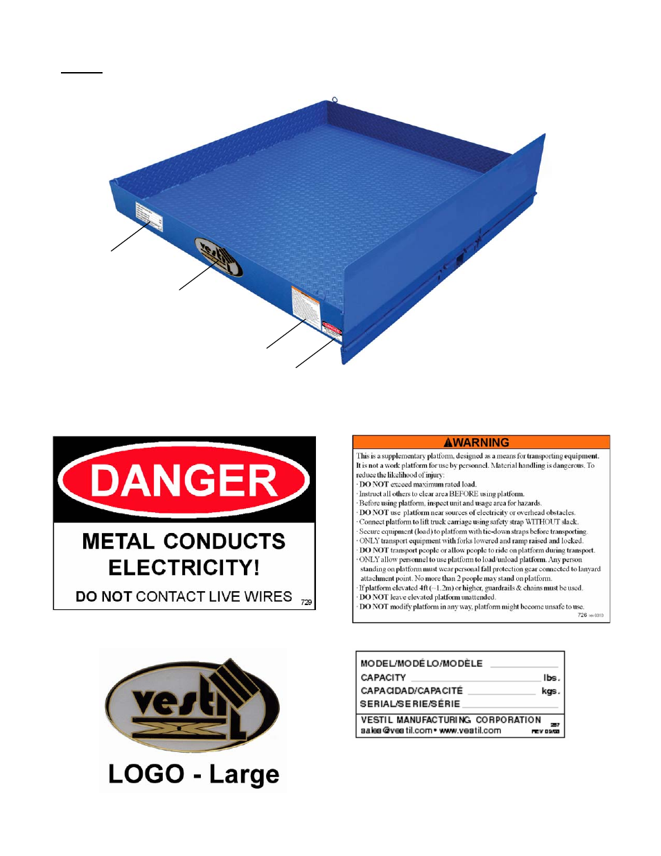Fig. 8: product markings and labels | Vestil FTLP-5454 User Manual | Page 8 / 8