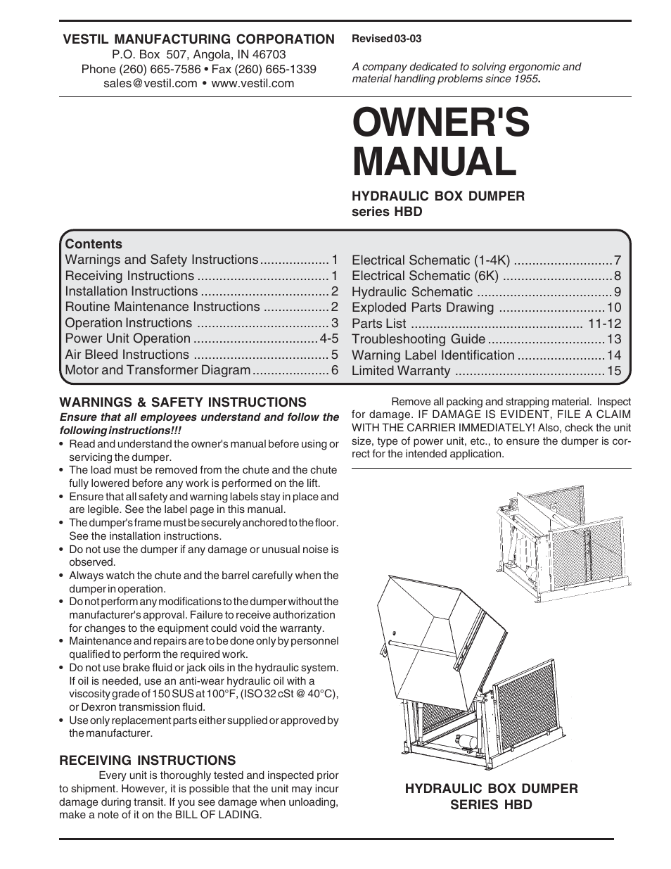 Vestil HBD series User Manual | 16 pages