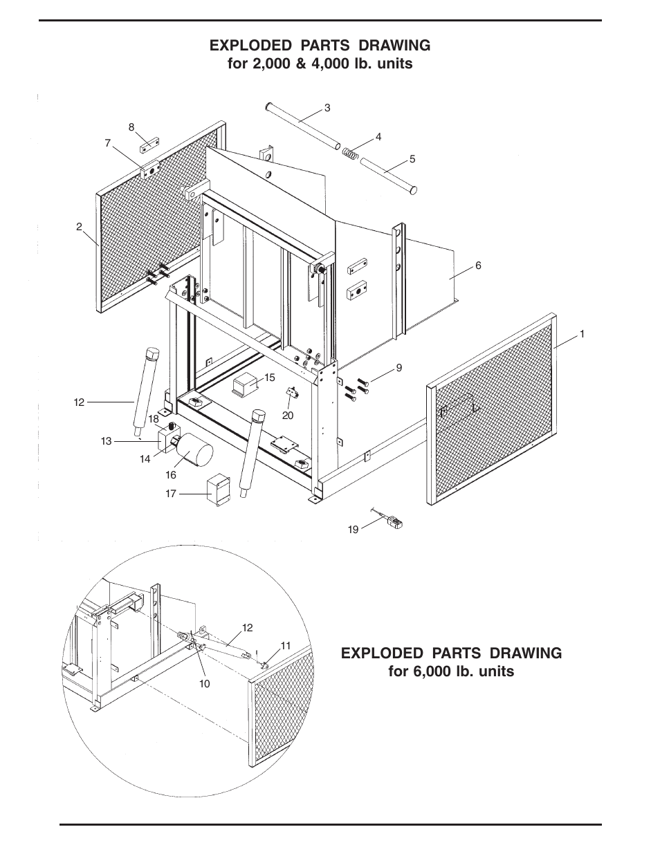 Exploded parts drawing for 6,000 lb. units | Vestil HBD series User Manual | Page 10 / 16