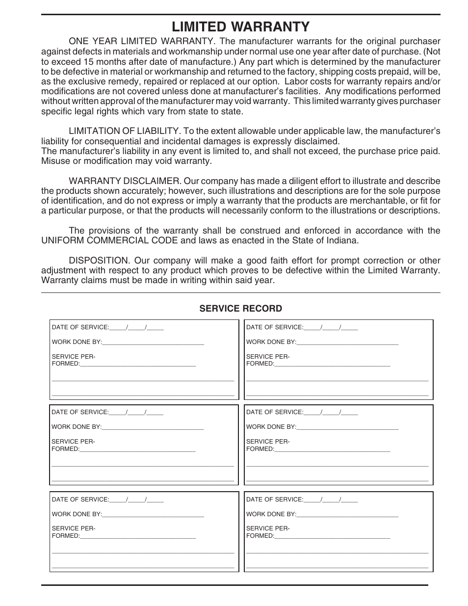 Limited warranty | Vestil HBD series User Manual | Page 15 / 16