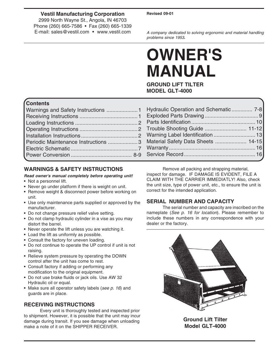 Vestil GLT-4000 User Manual | 16 pages