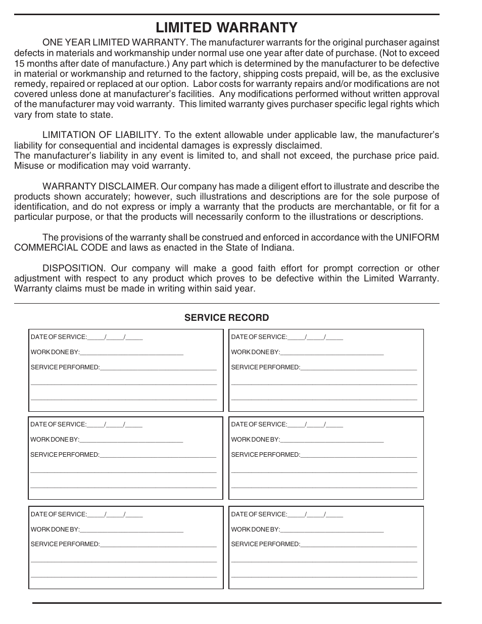 Limited warranty | Vestil GLT-4000 User Manual | Page 16 / 16