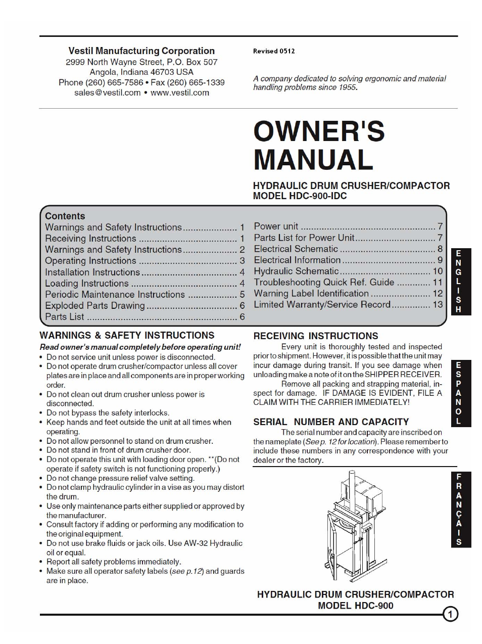 Vestil HDC-900 User Manual | 14 pages