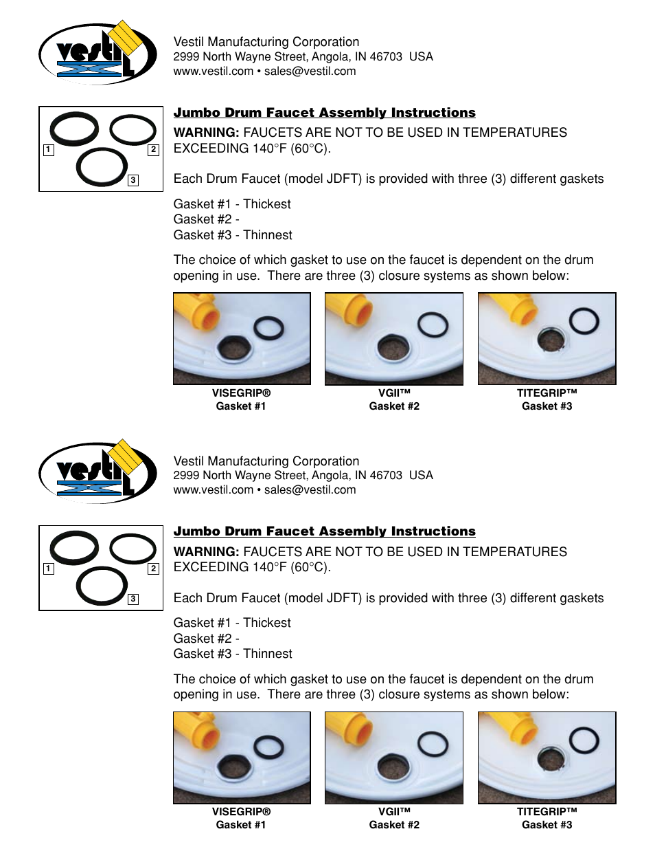 Vestil JDFT User Manual | 1 page