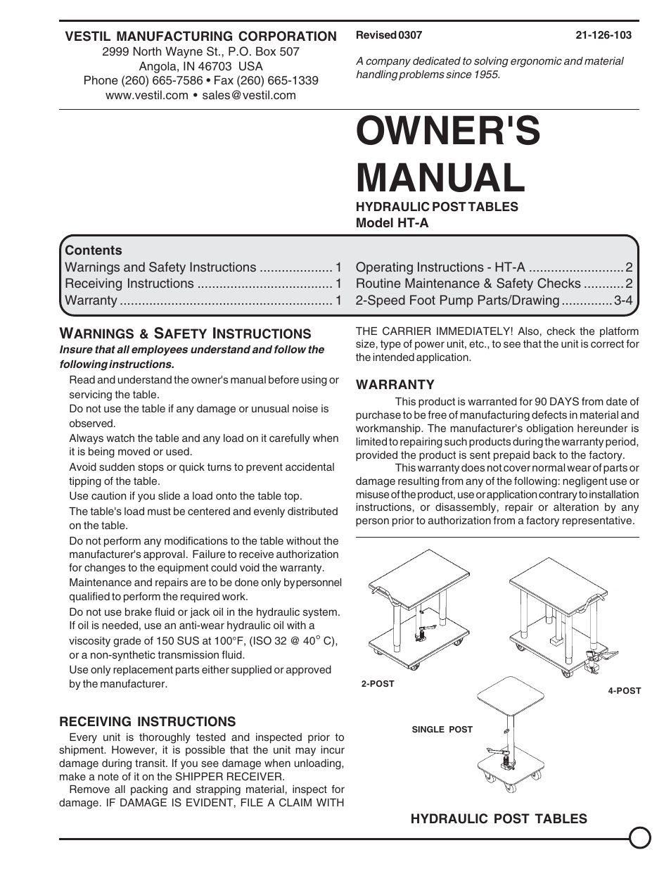 Vestil HT-A User Manual | 4 pages