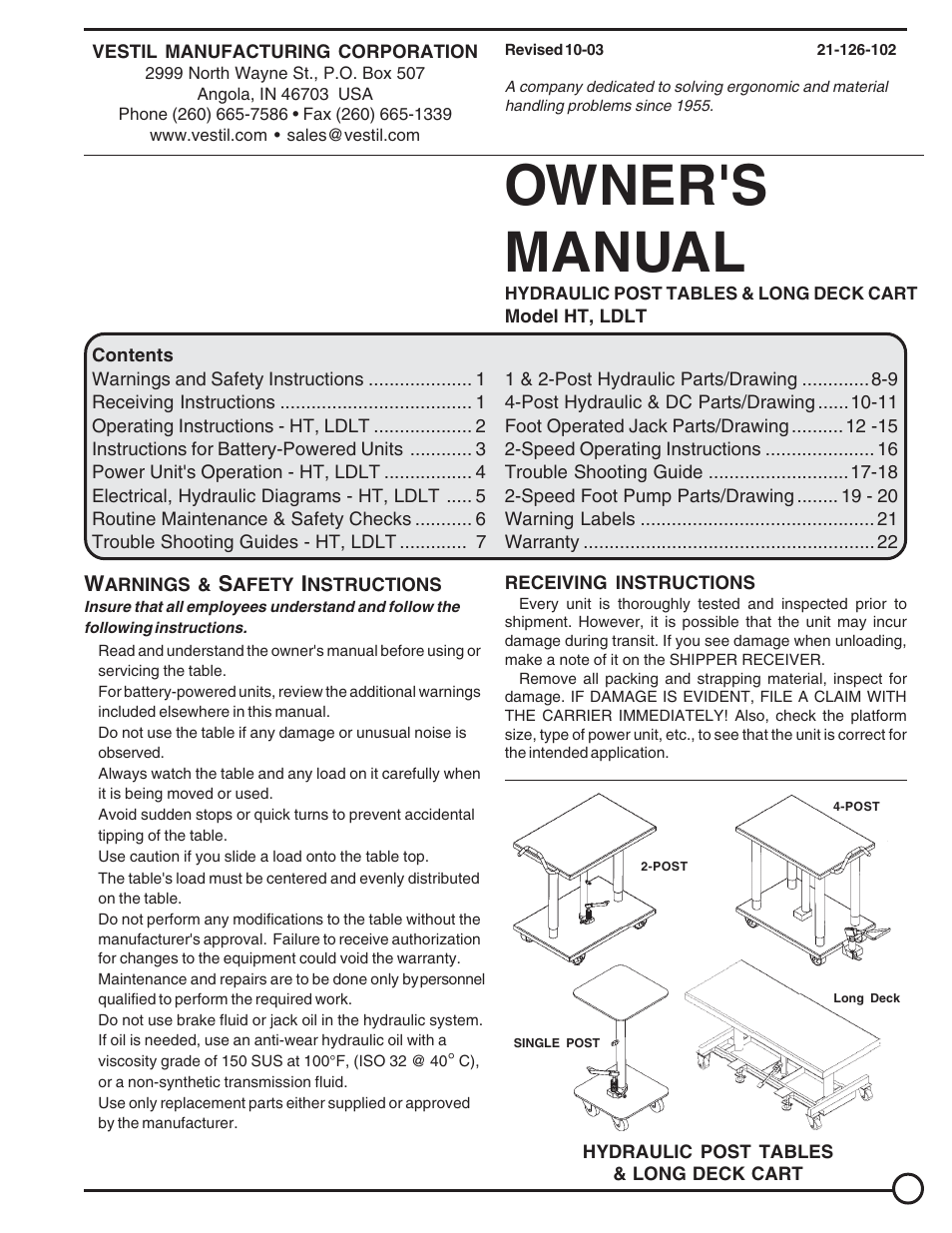 Vestil LDLT series User Manual | 22 pages