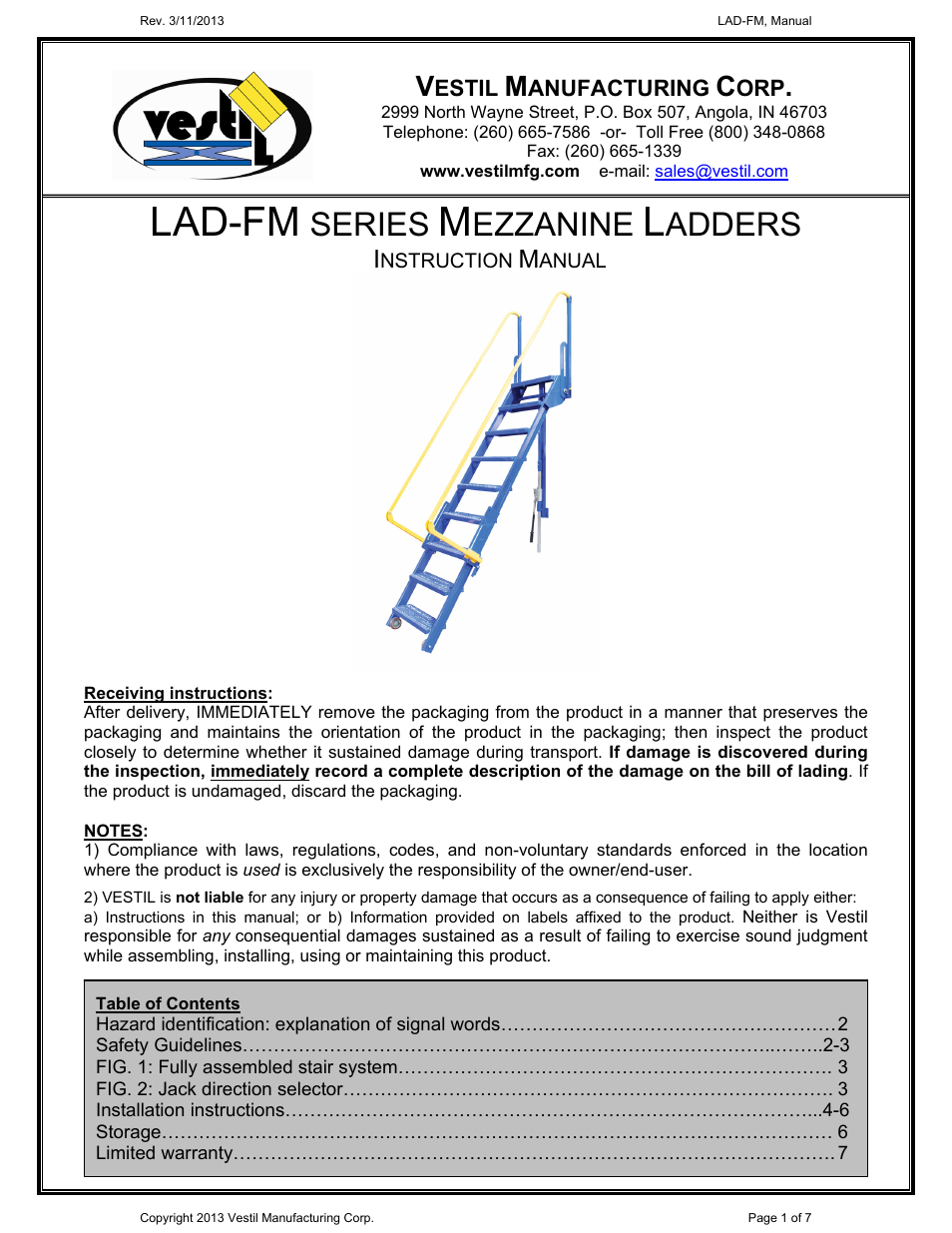 Vestil LAD-FM User Manual | 7 pages