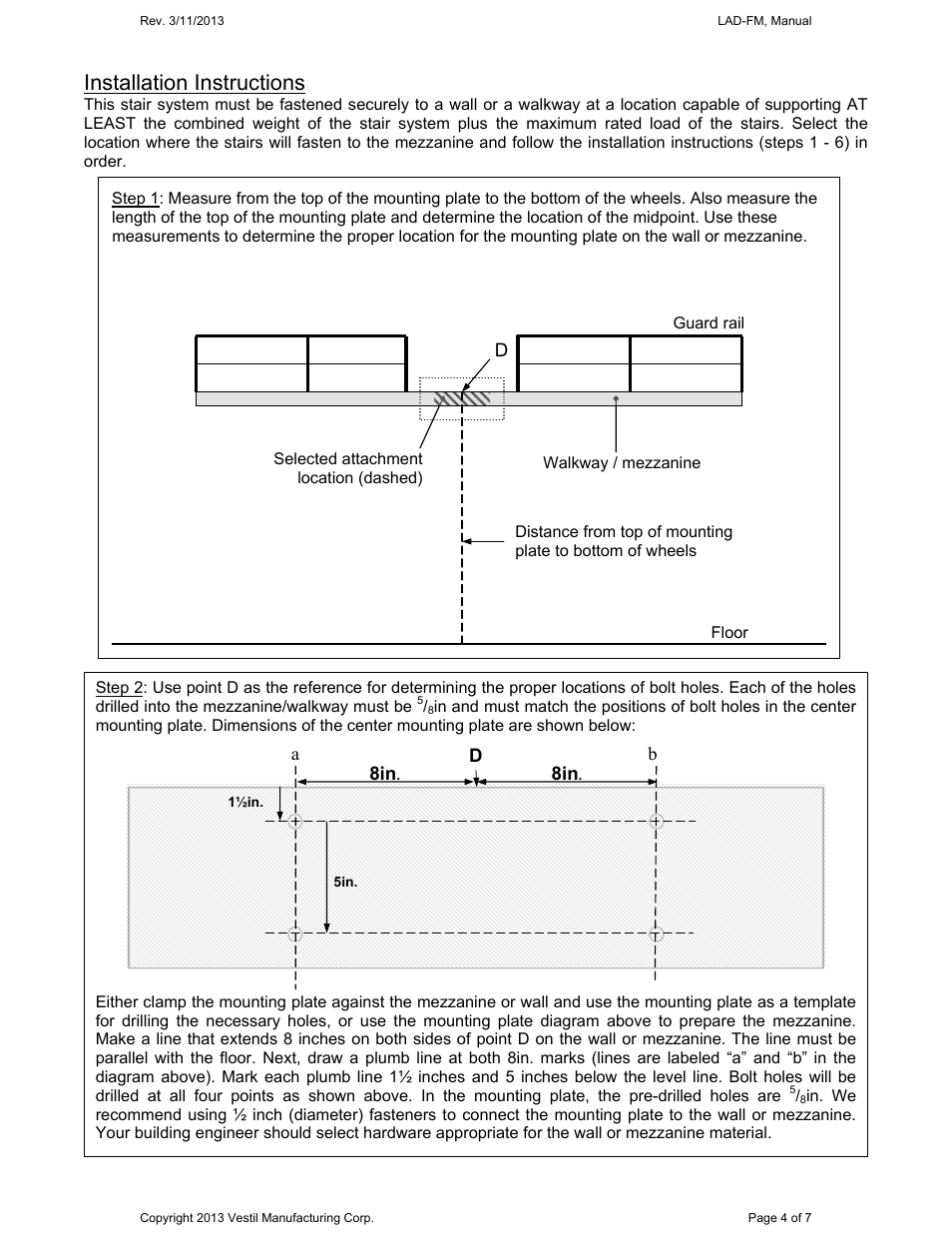 Installation instructions, D8in | Vestil LAD-FM User Manual | Page 4 / 7