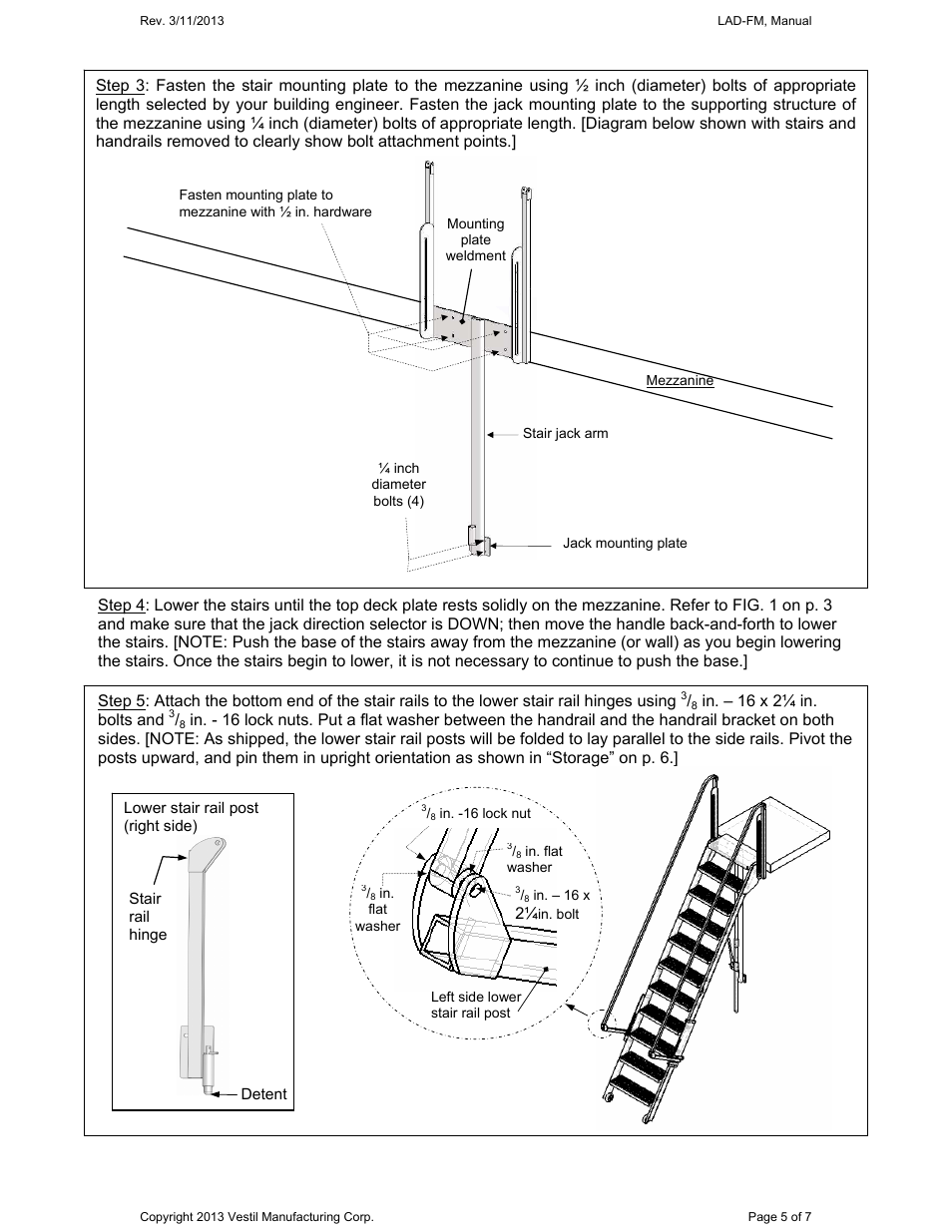 In. – 16 x 2¼ in. bolts and | Vestil LAD-FM User Manual | Page 5 / 7