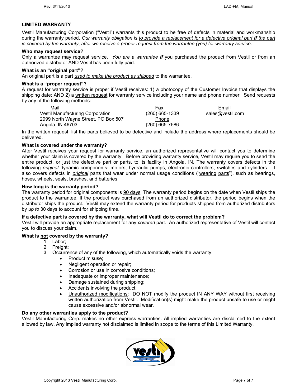 Vestil LAD-FM User Manual | Page 7 / 7