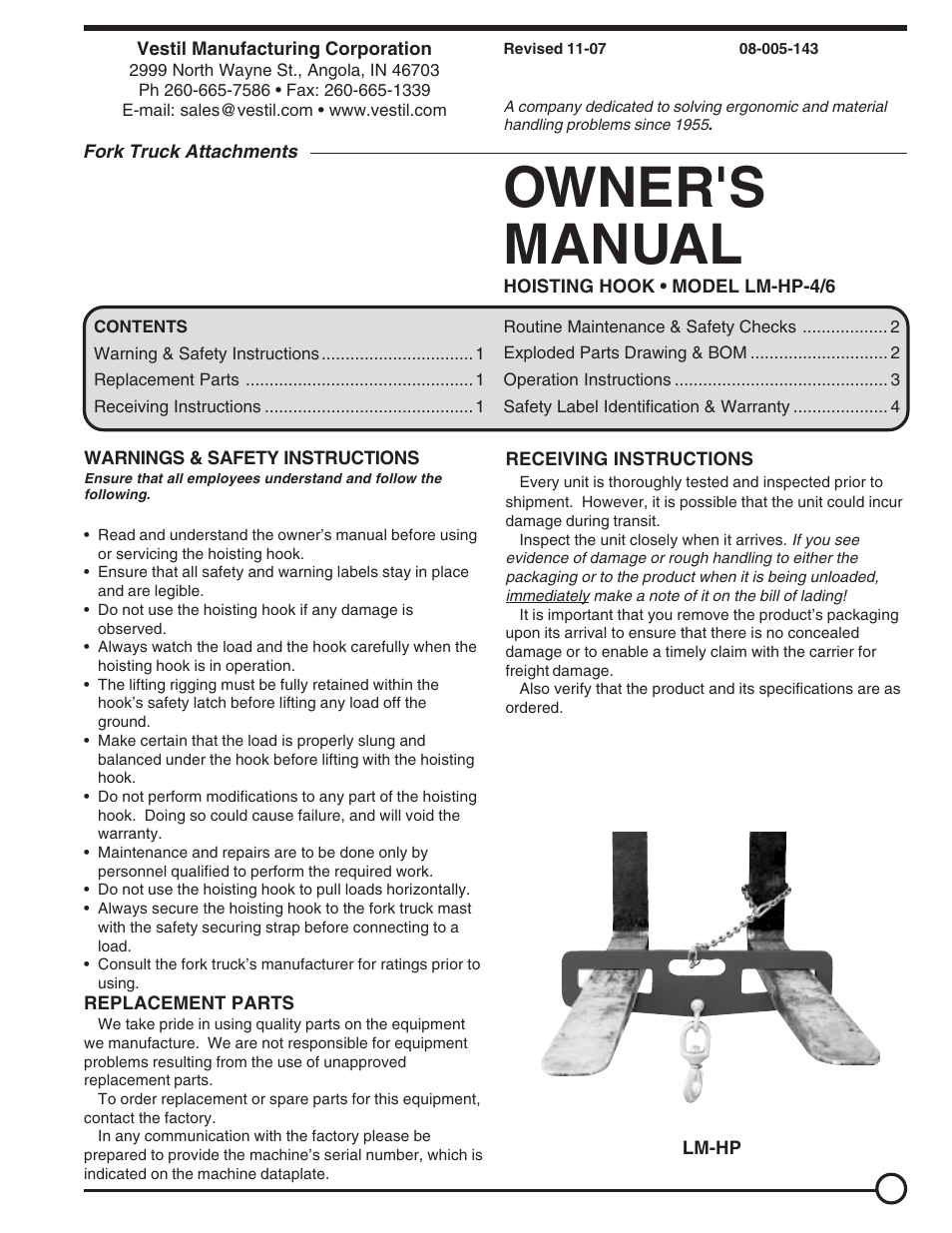 Vestil LM-HP-4_6 User Manual | 4 pages