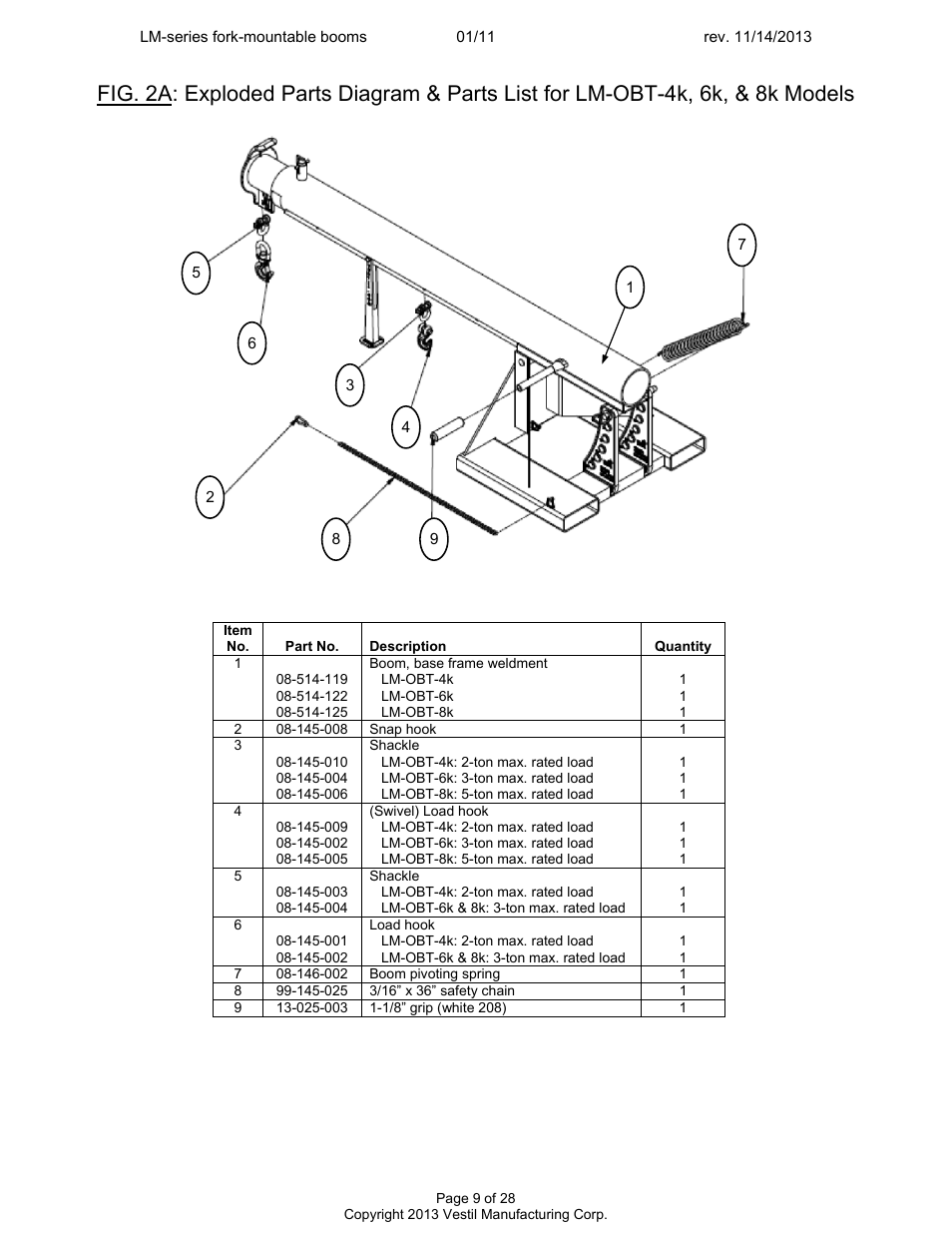 Vestil LM-Boom User Manual | Page 9 / 28