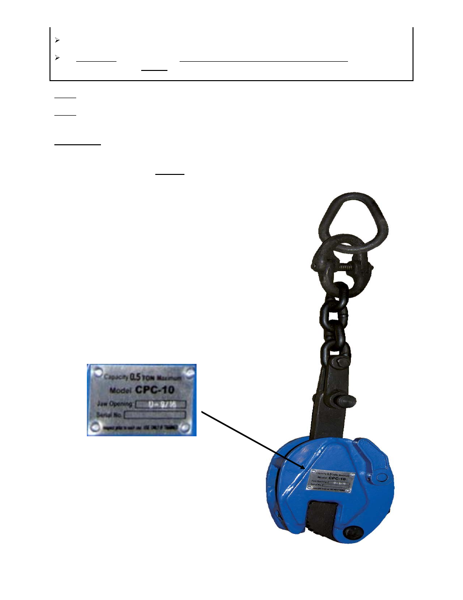 Markings, Fig. 2: product label placement | Vestil Model CPC User Manual | Page 12 / 12