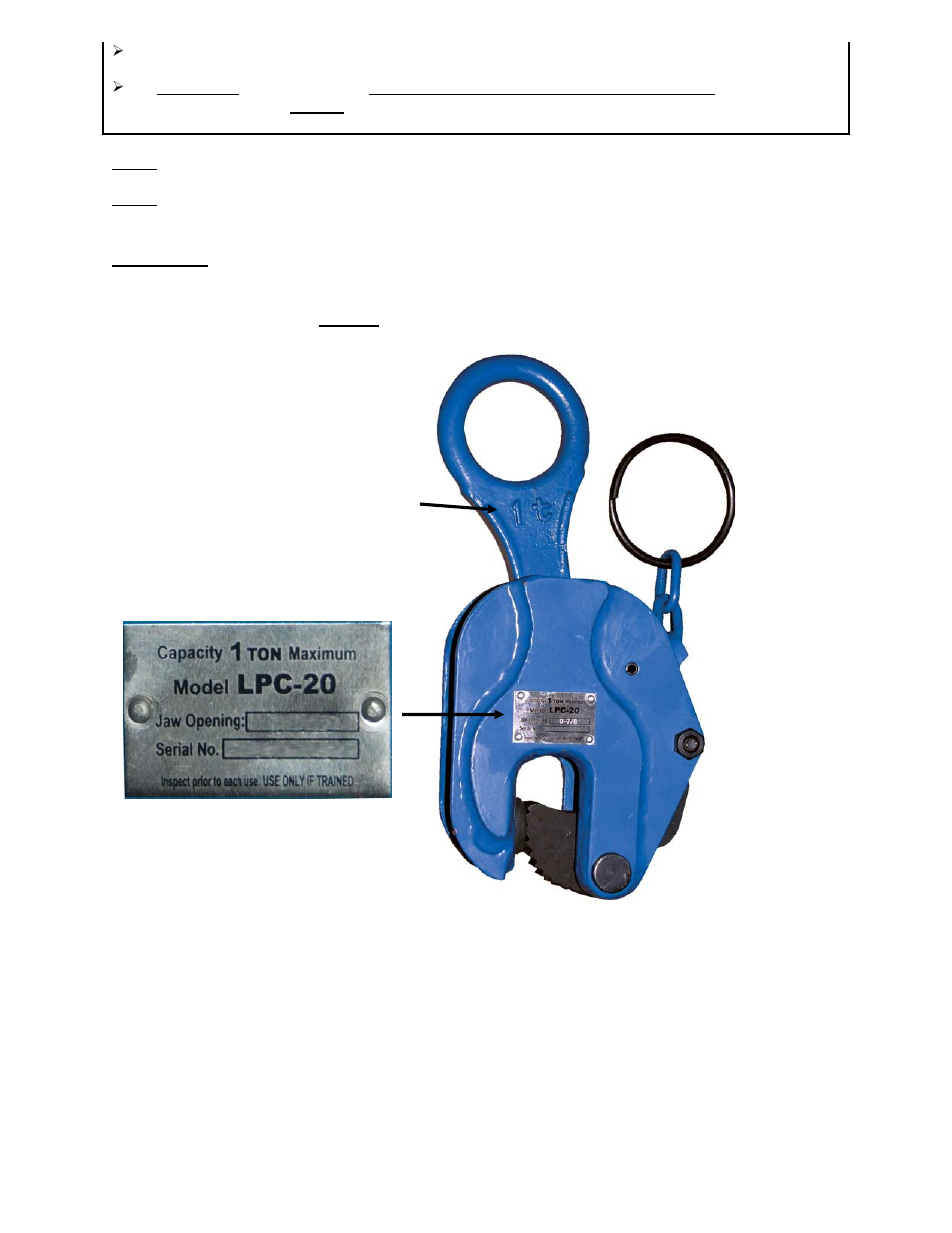 Markings, Fig. 2: product label placement | Vestil Model LPC User Manual | Page 12 / 12