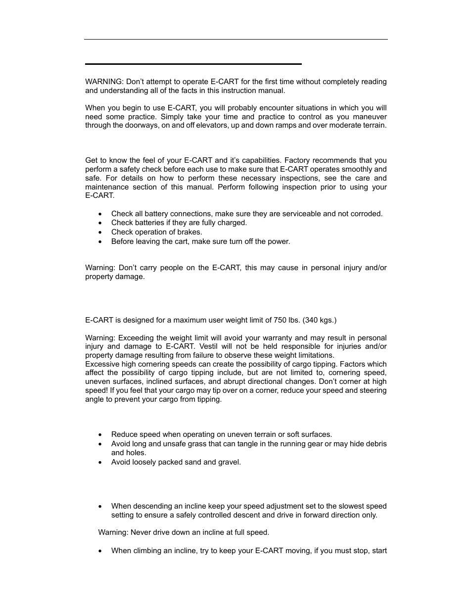 Safety instructions and warnings | Vestil NE-CART User Manual | Page 7 / 38