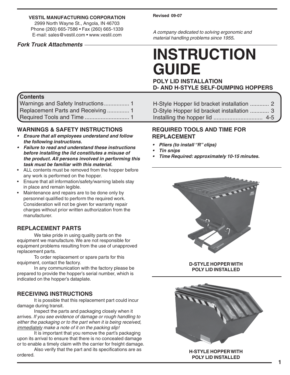 Vestil PLID User Manual | 5 pages