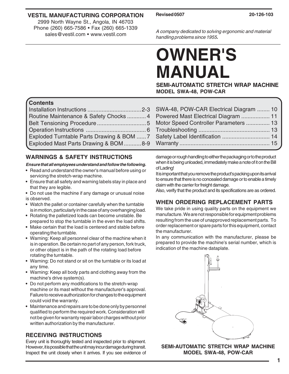 Vestil SWA-48 User Manual | 16 pages