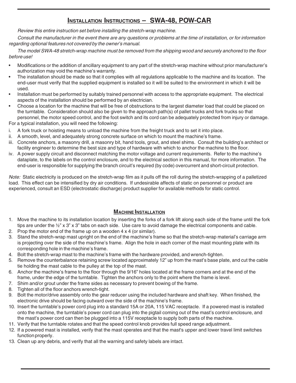 Swa-48, pow-car | Vestil SWA-48 User Manual | Page 2 / 16