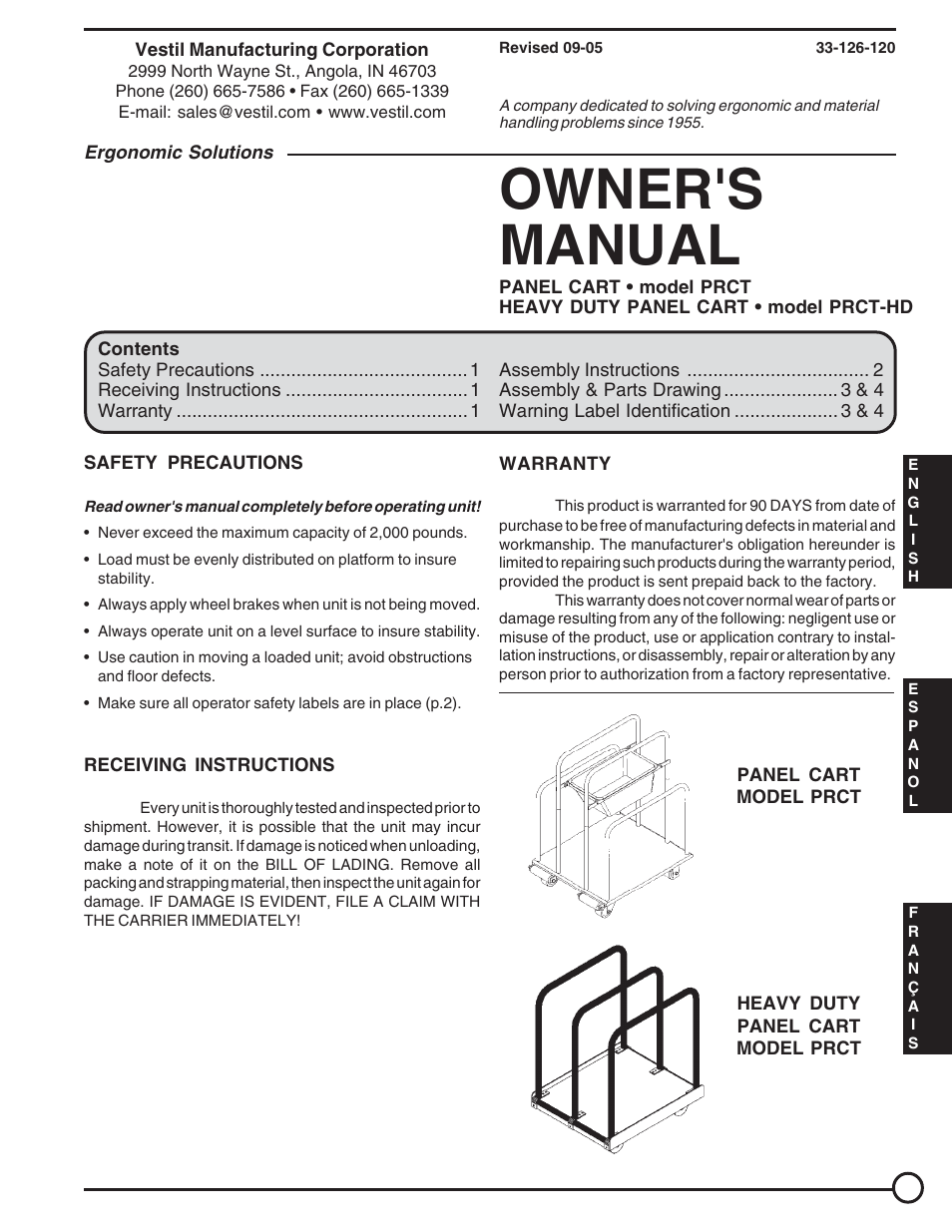 Vestil PRCT User Manual | 4 pages