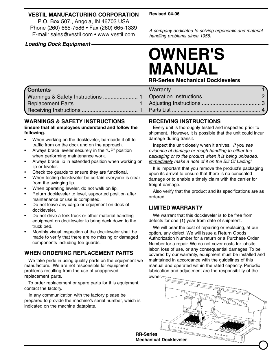 Vestil RR Series User Manual | 5 pages