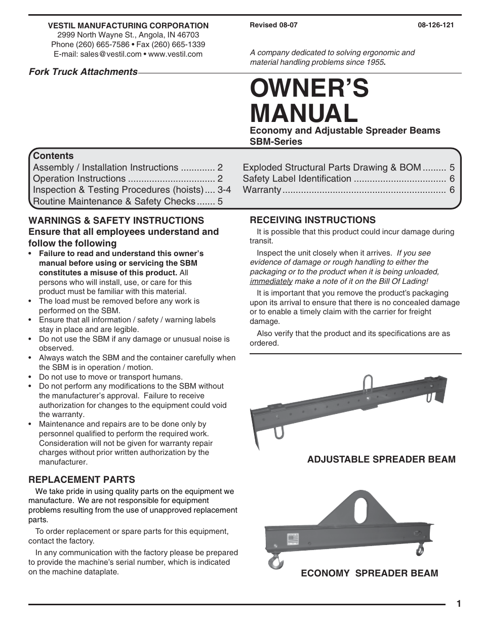 Vestil SBM series User Manual | 12 pages