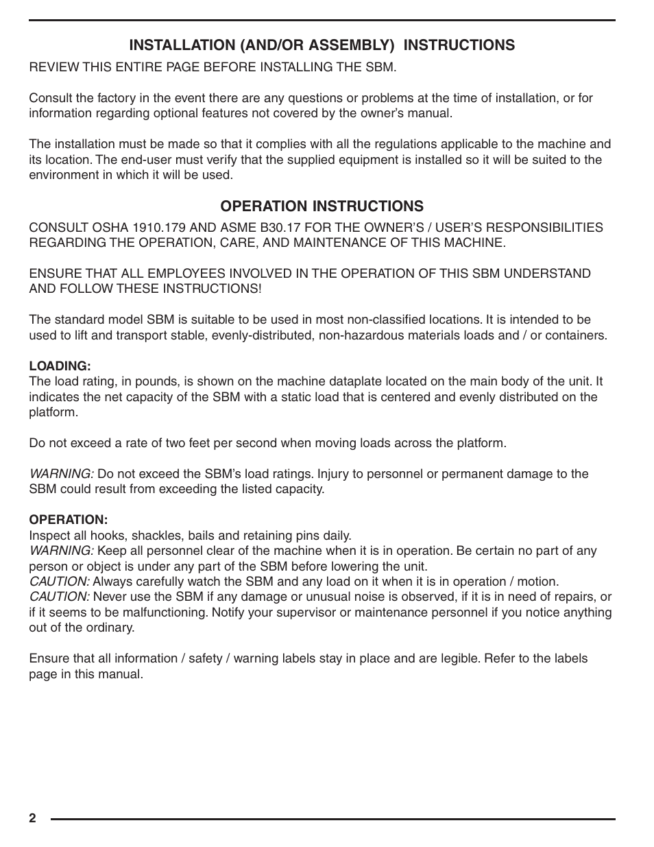 Vestil SBM series User Manual | Page 2 / 12