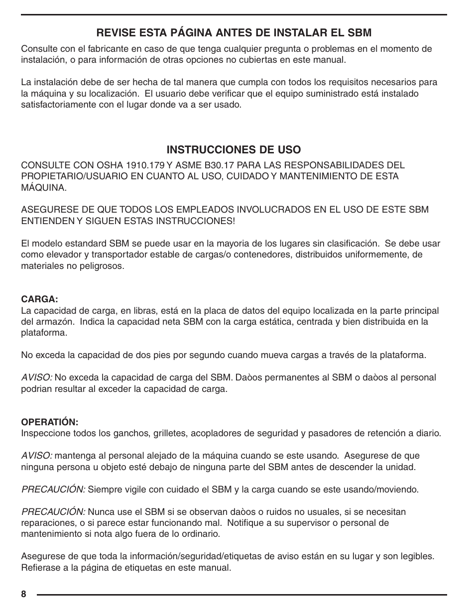 Vestil SBM series User Manual | Page 8 / 12