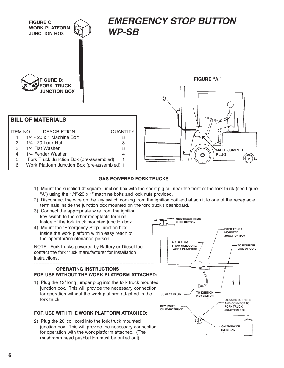 Tions, Inst alla tion instruc, Emergency stop button wp-sb | Vestil SP-175 User Manual | Page 6 / 8