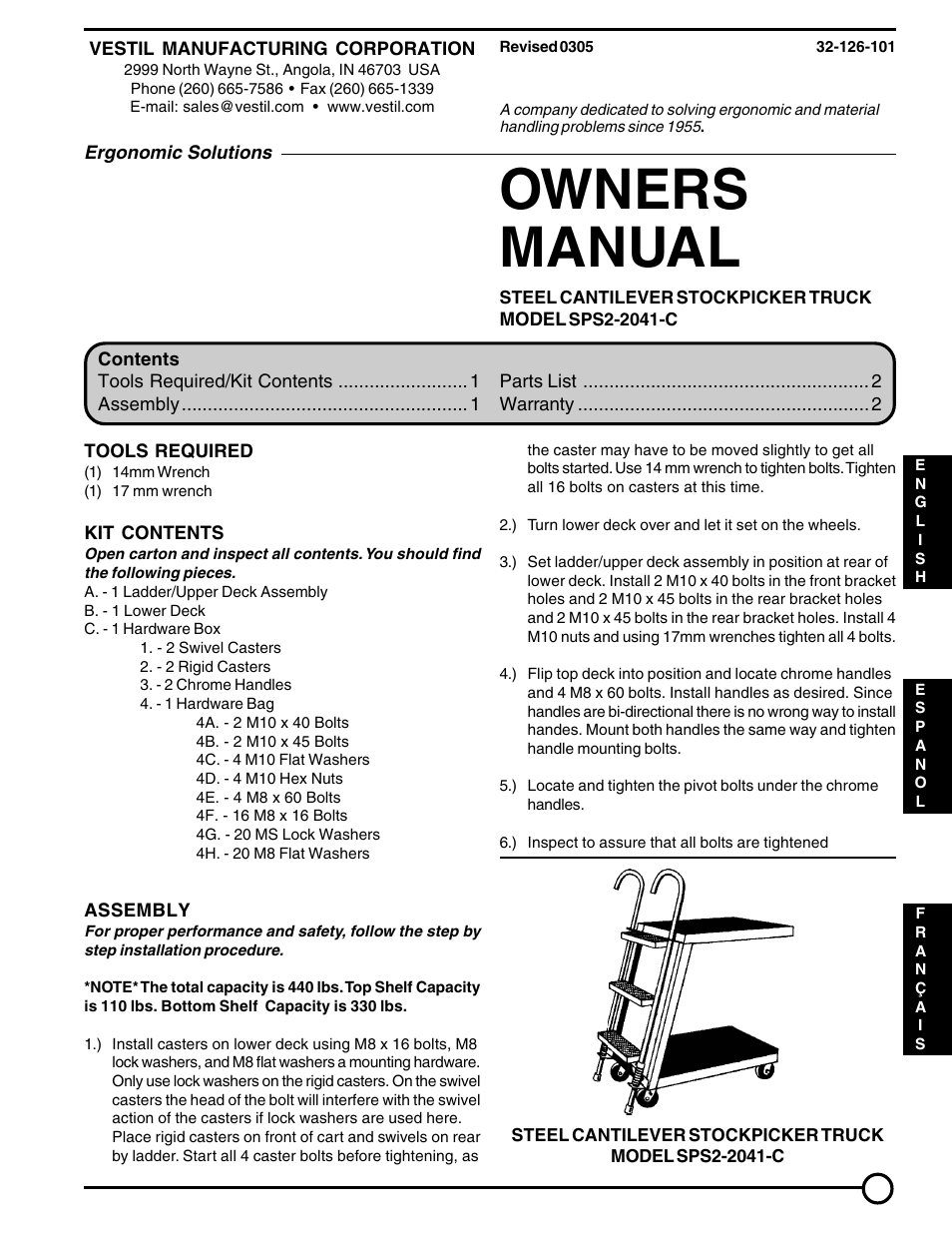 Vestil SPS2-2041-C User Manual | 8 pages