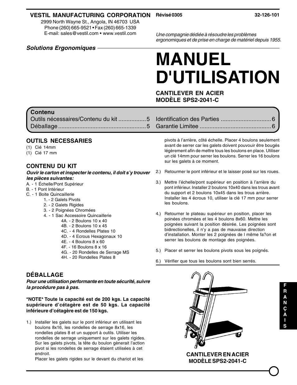 Manuel d'utilisation | Vestil SPS2-2041-C User Manual | Page 5 / 8