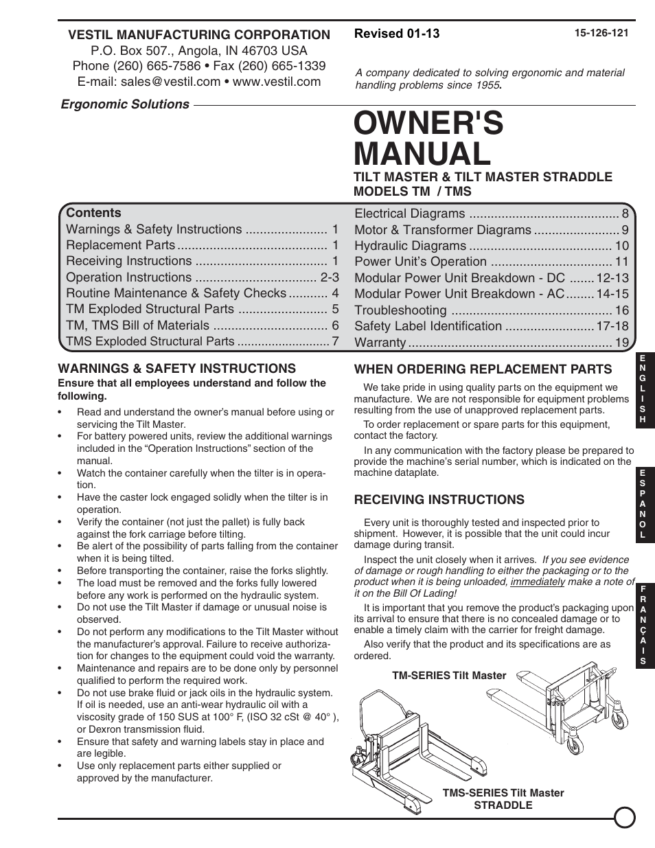 Vestil TM, TMS User Manual | 19 pages