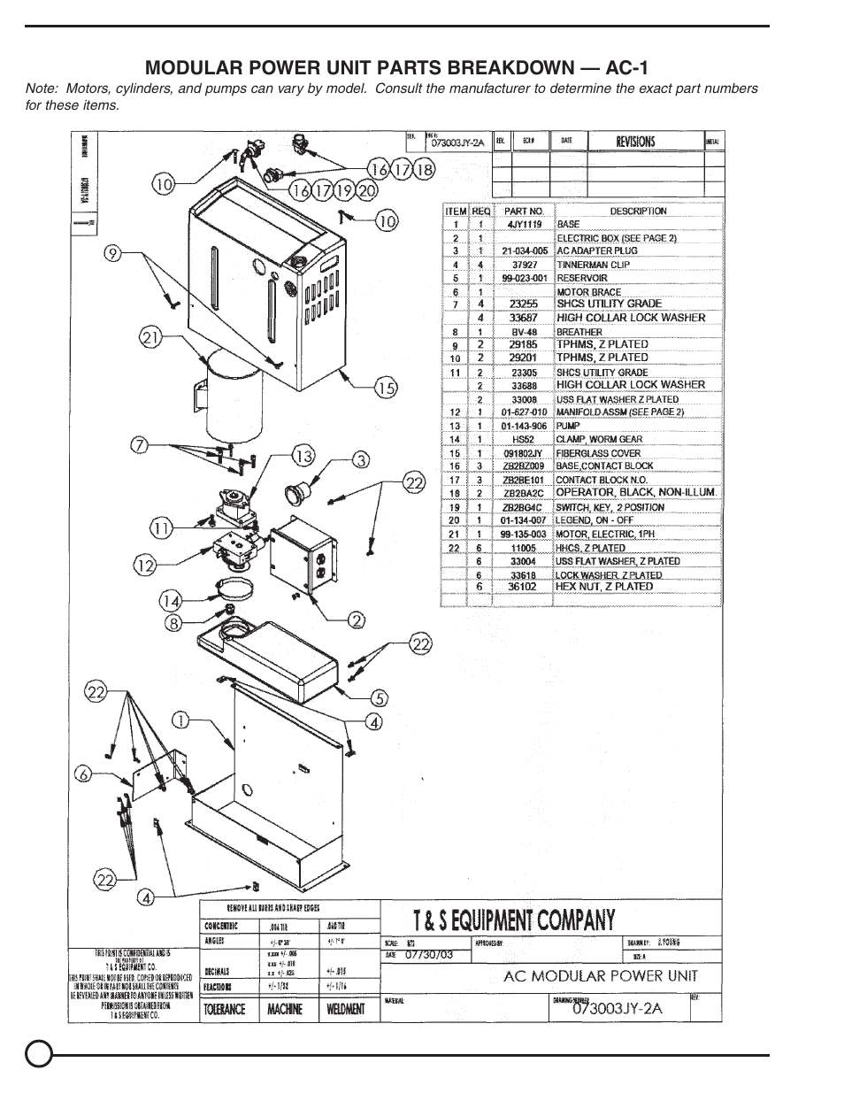 Tm & tms manual 0111, Modular power unit parts breakdown — ac-1 | Vestil TM, TMS User Manual | Page 14 / 19