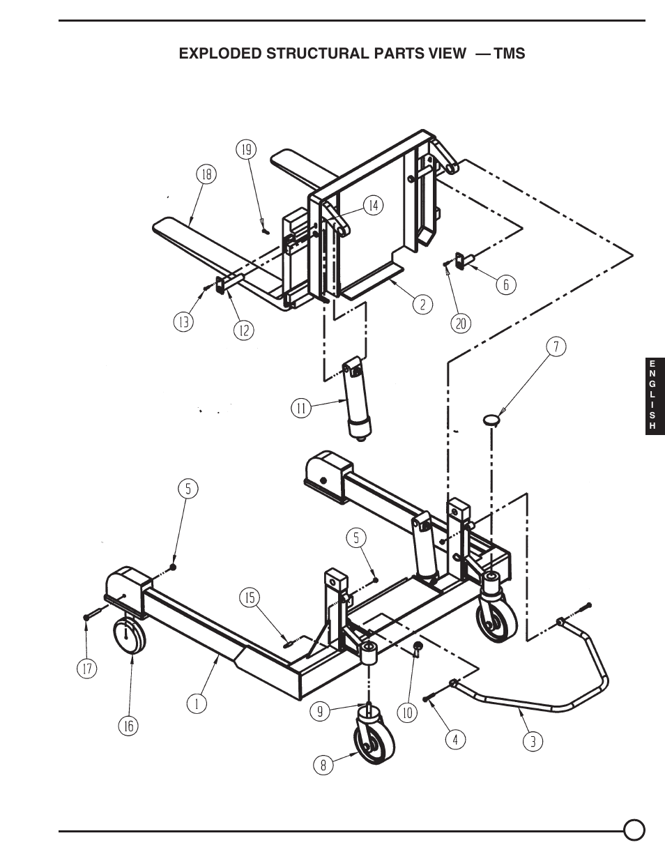 Exploded structural parts view — tms | Vestil TM, TMS User Manual | Page 7 / 19