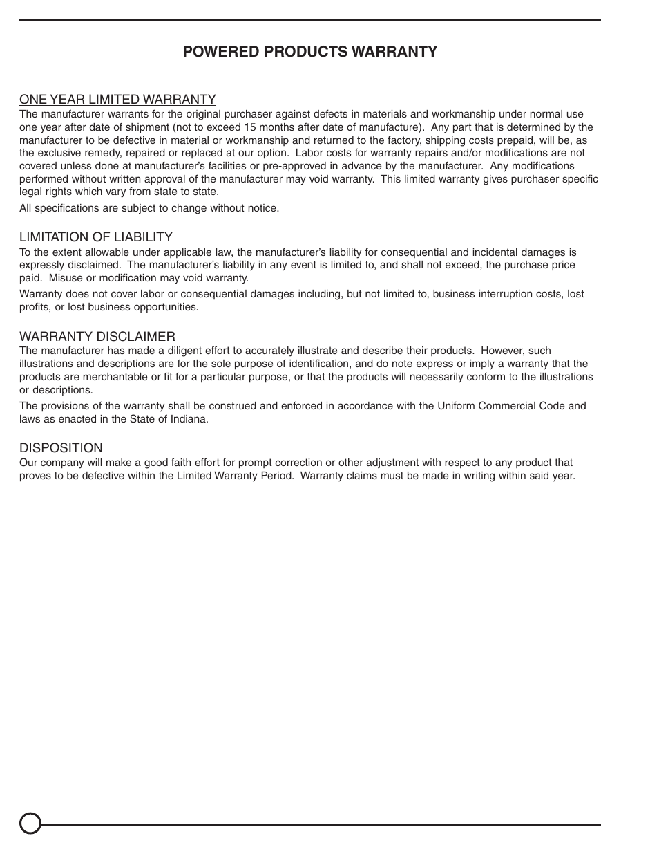 Powered products warranty | Vestil WL-100 series User Manual | Page 16 / 16