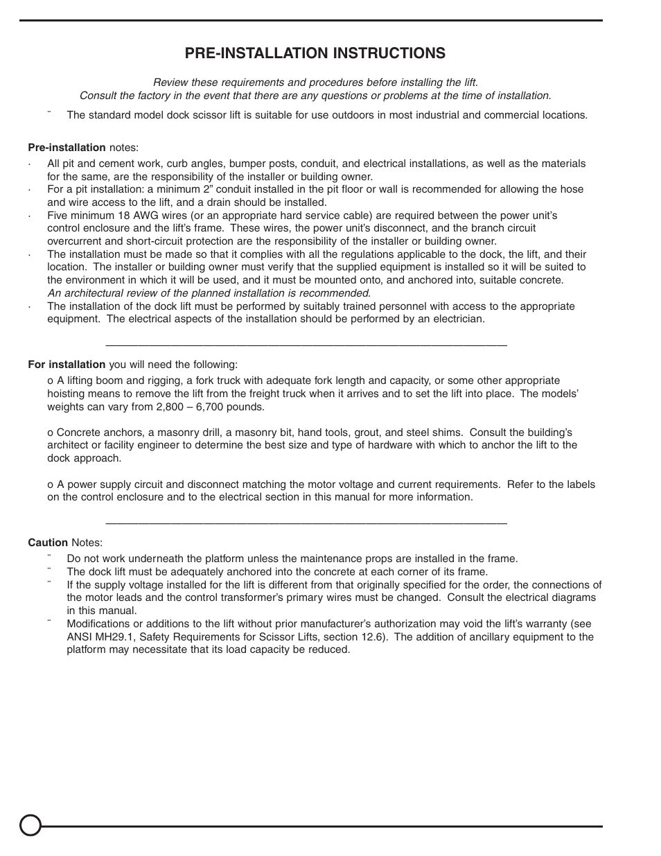 Pre-installation instructions | Vestil WL-100 series User Manual | Page 2 / 16
