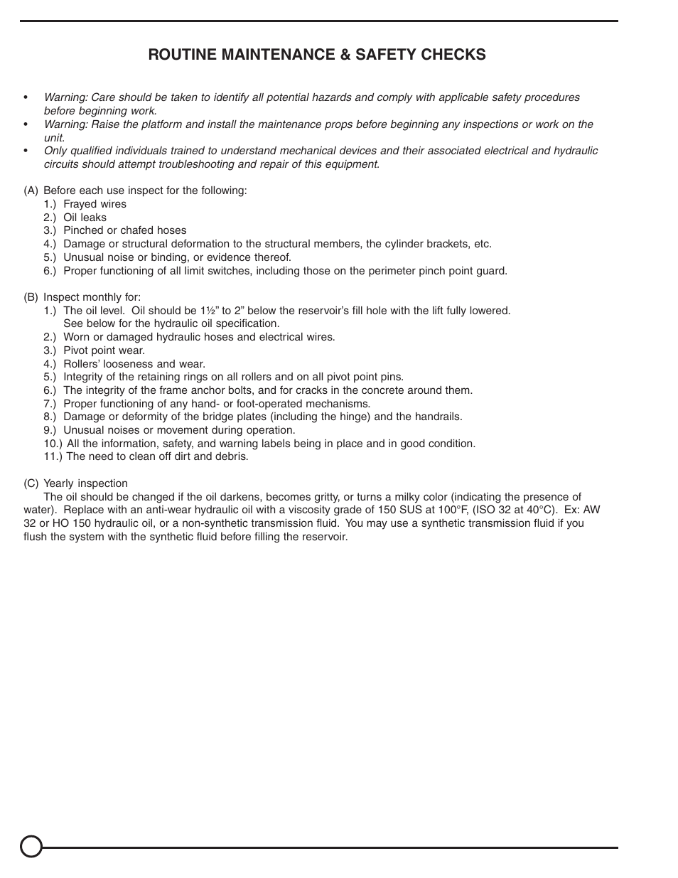 Routine maintenance & safety checks | Vestil WL-100 series User Manual | Page 4 / 16