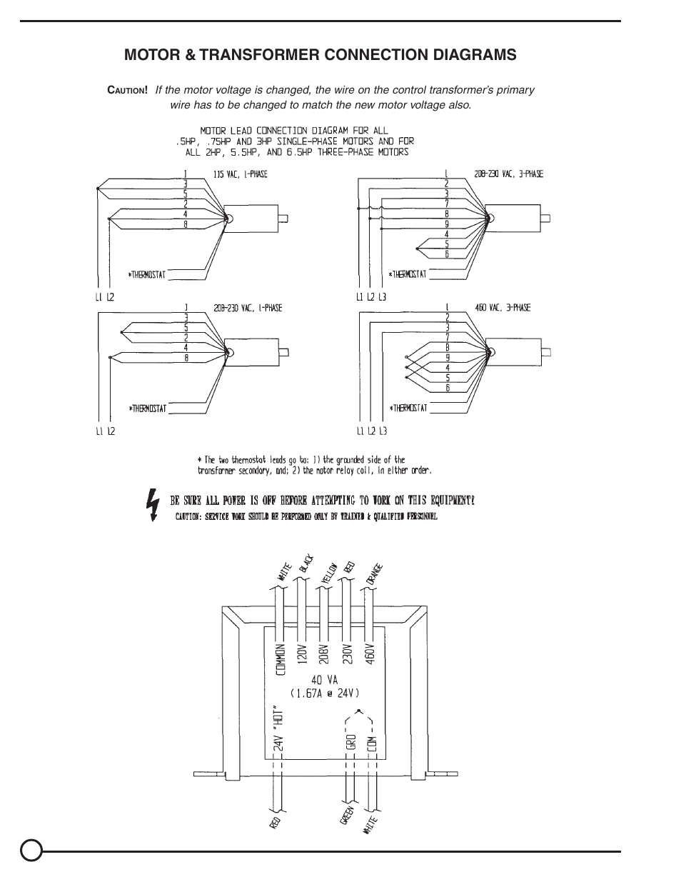 Motor & transformer connection diagrams | Vestil WL-100 series User Manual | Page 8 / 16