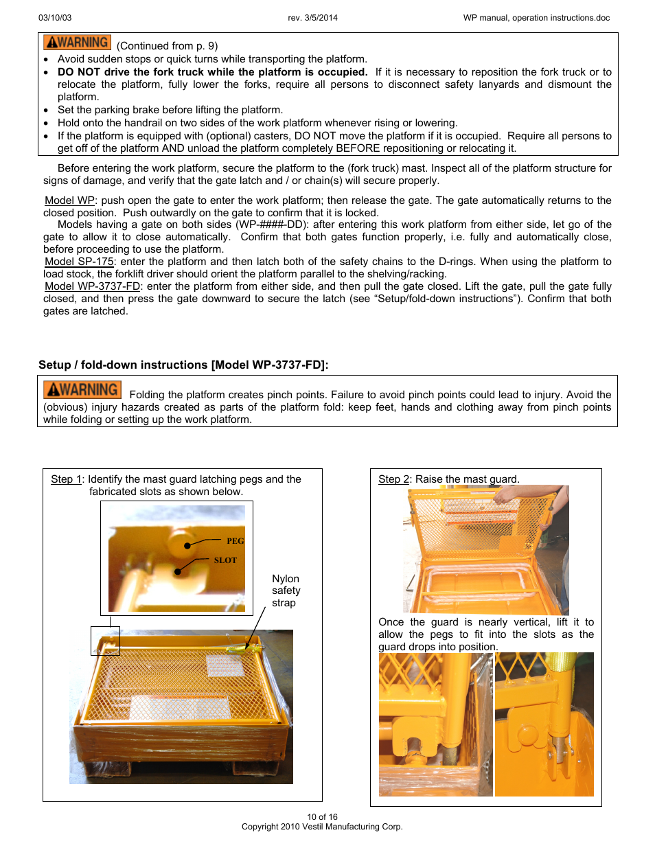 Vestil WP User Manual | Page 10 / 16