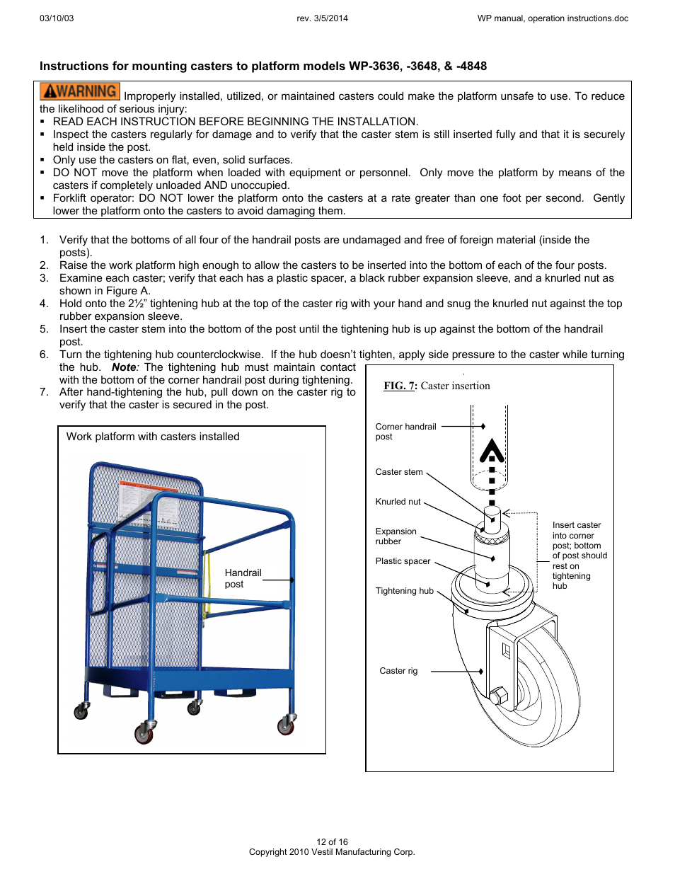 Vestil WP User Manual | Page 12 / 16