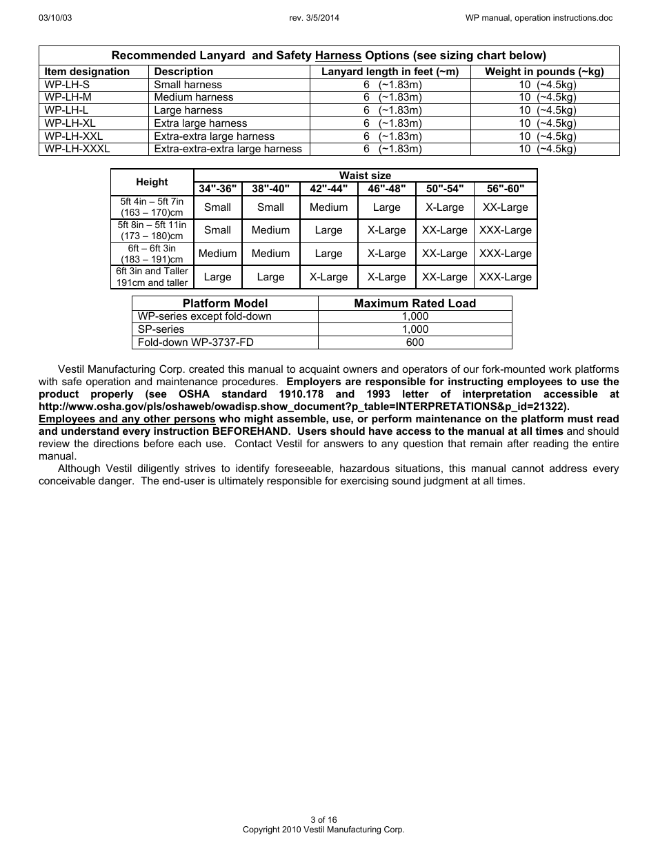 Vestil WP User Manual | Page 3 / 16