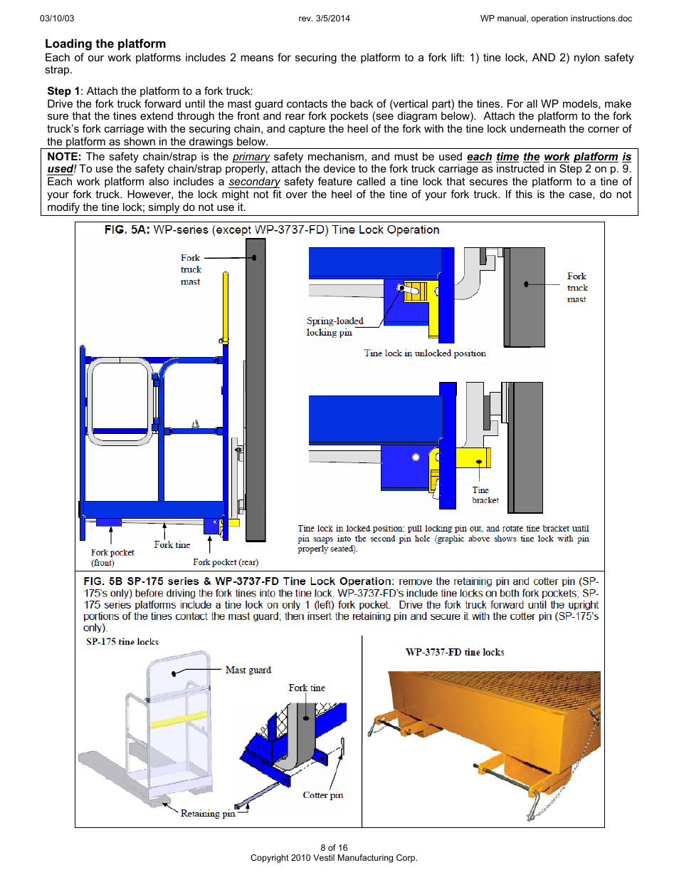 Loading the platform | Vestil WP User Manual | Page 8 / 16