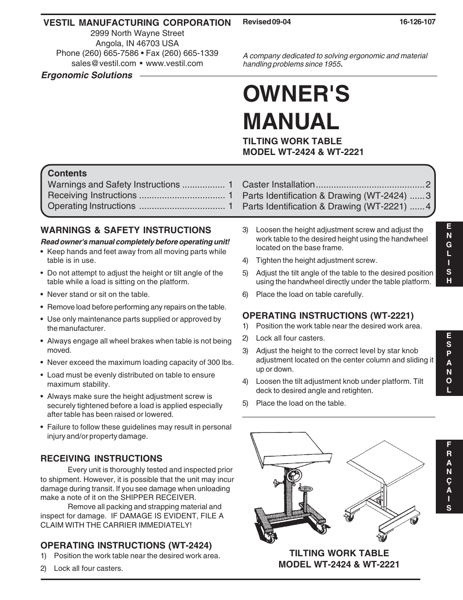 Vestil WT-2424 & WT-2221 User Manual | 12 pages