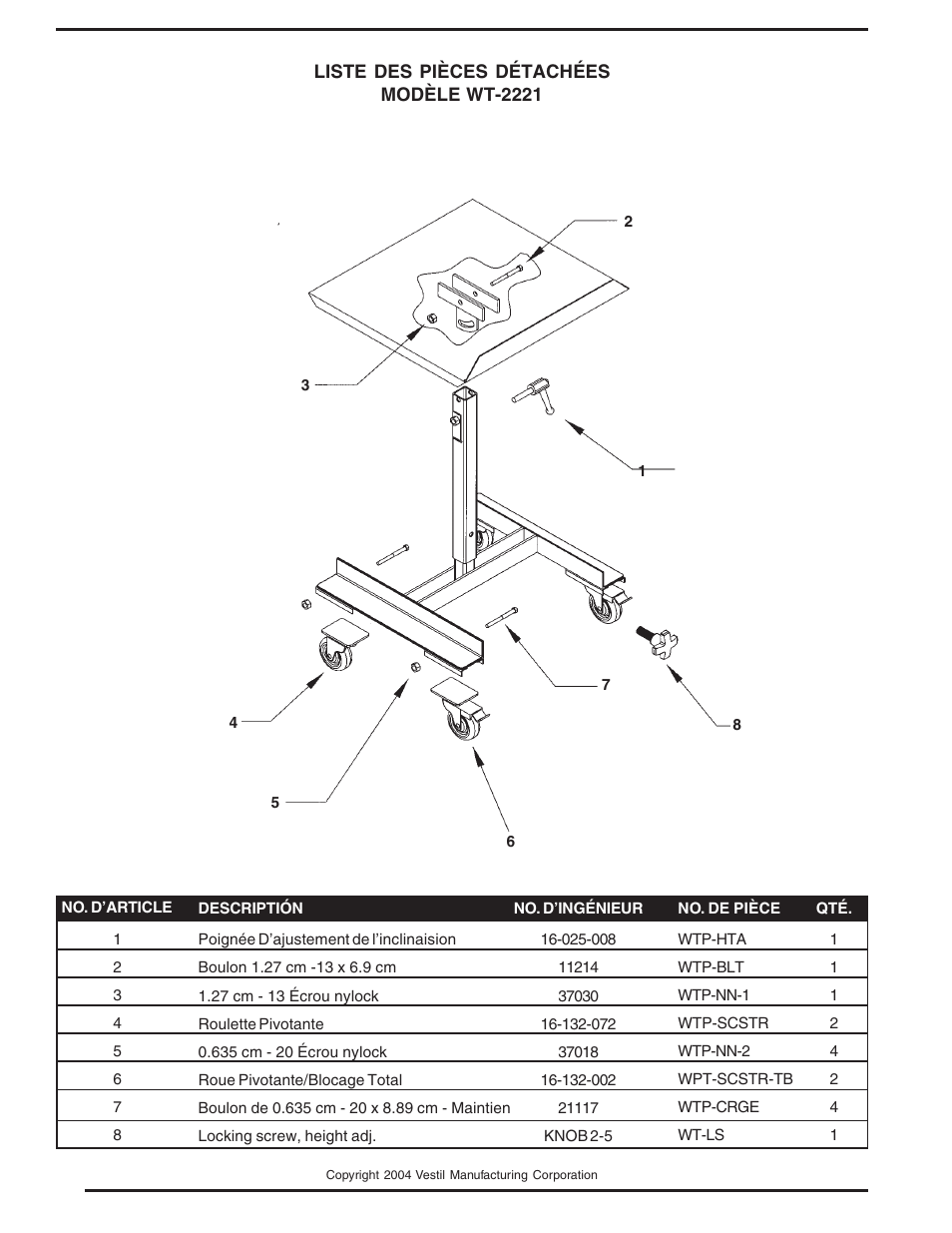 Vestil WT-2424 & WT-2221 User Manual | Page 12 / 12