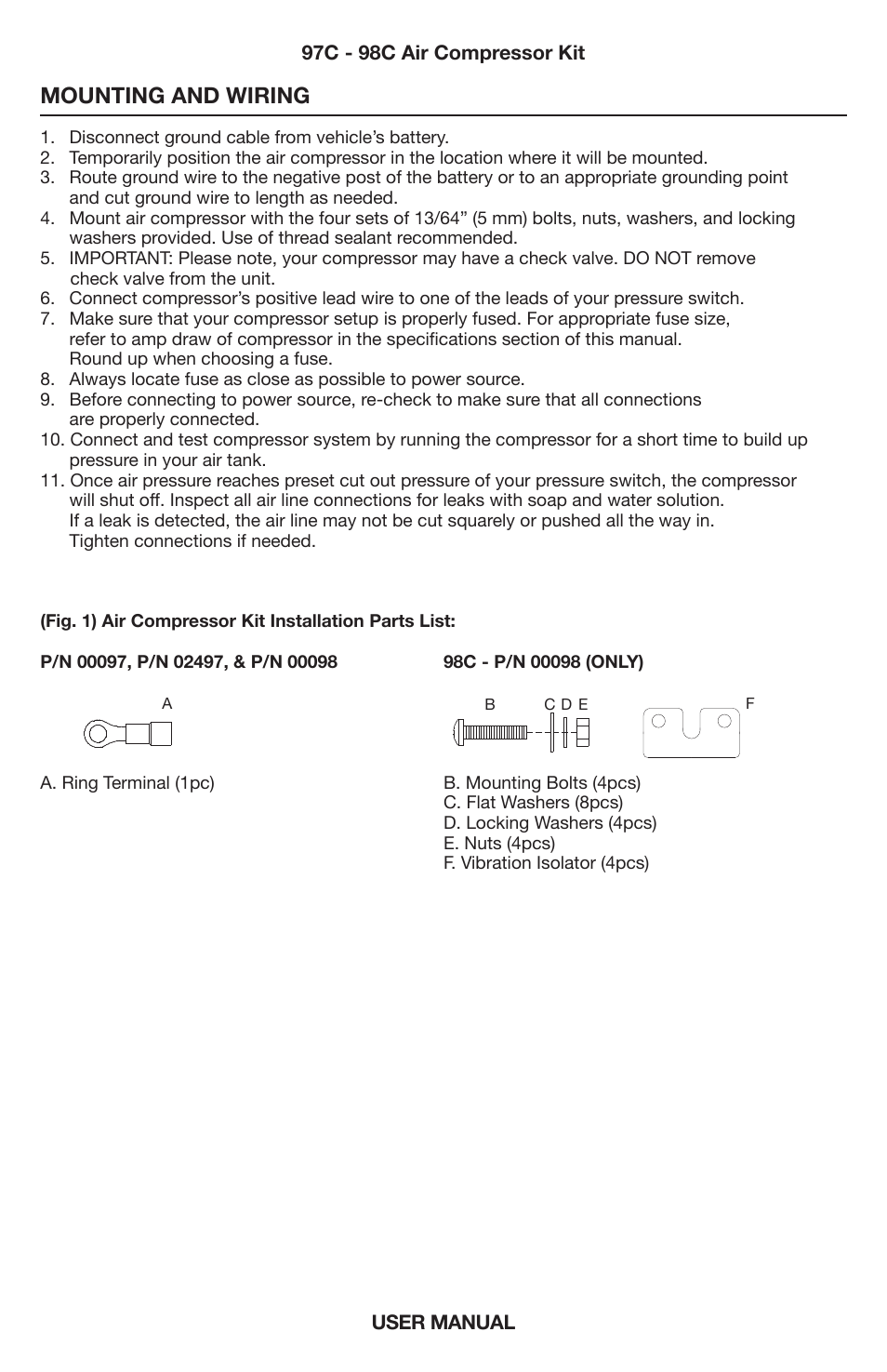 Mounting and wiring | VIAIR 98C User Manual | Page 3 / 8