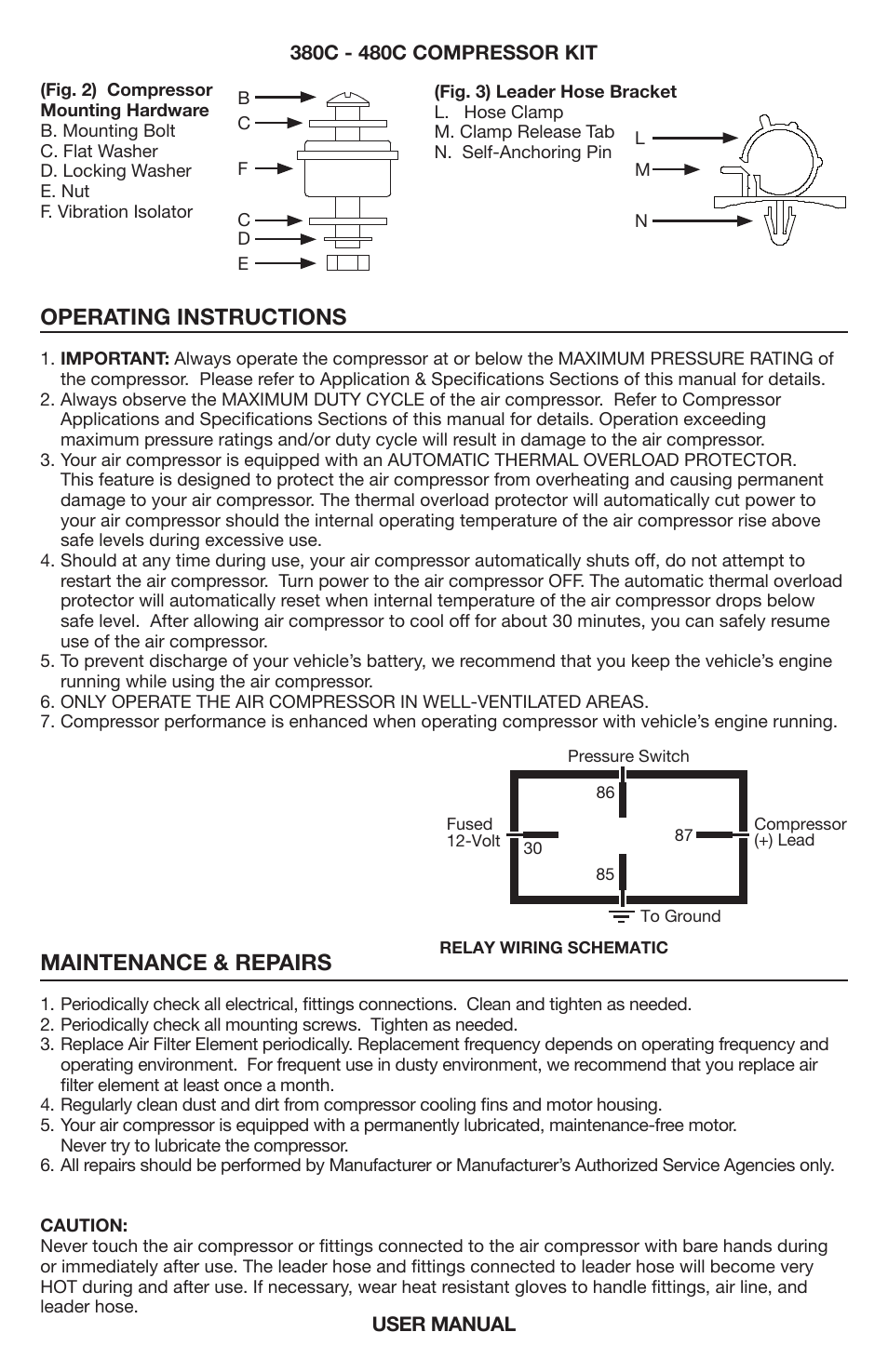 Operating instructions, Maintenance & repairs | VIAIR 480C User Manual | Page 4 / 8