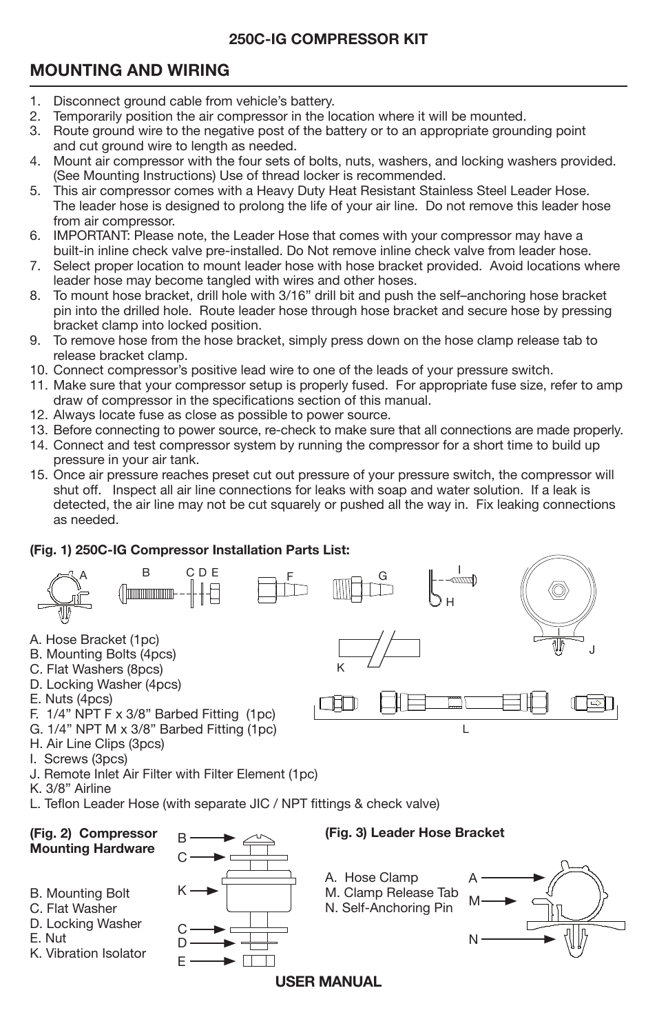 Mounting and wiring | VIAIR 250C-IG User Manual | Page 3 / 8